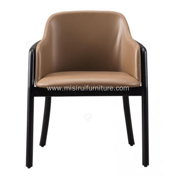 Designer brown leather armrest single chairs